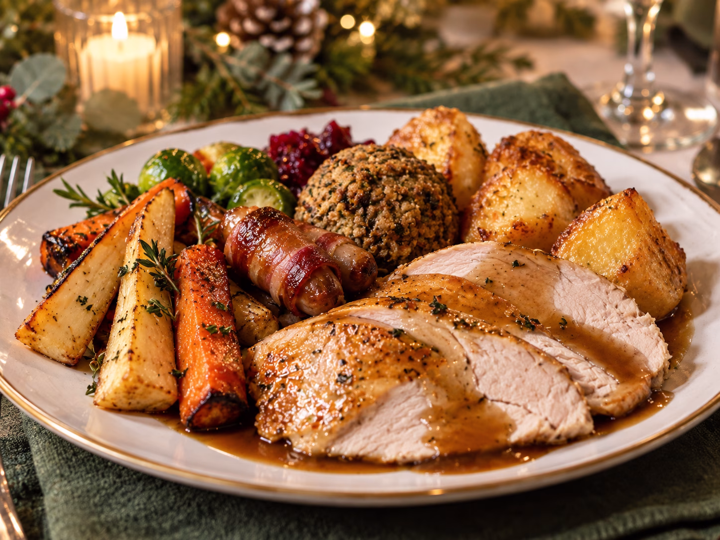 A festive dinner plated at The Muiry